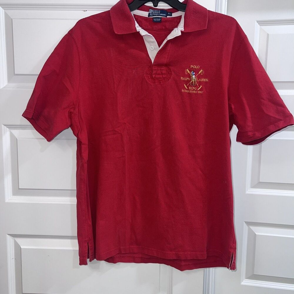 Vintage Polo Ralph Lauren Rugby Polo Shirt Red Embroidered Men’s XL